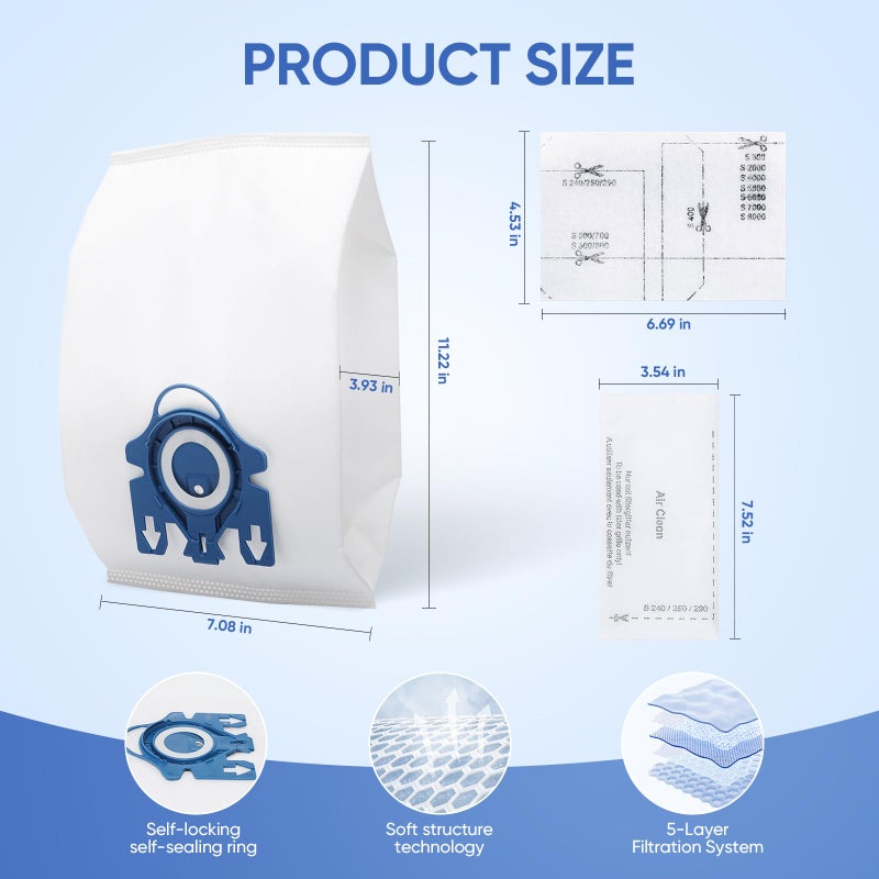 BIHARNT Replacement GN Vacuum Cleaner Bags Compatible with Miele S2, S5, S8, Classic C1, Complete C2 and Complete C3 Series Canister Vacuum Cleaner (20 Pack Dust Bags + 5 Set Filters) - Image 3